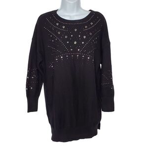 Venus Womens Tunic Sweater S Black Silvertone Metal Circles Dots